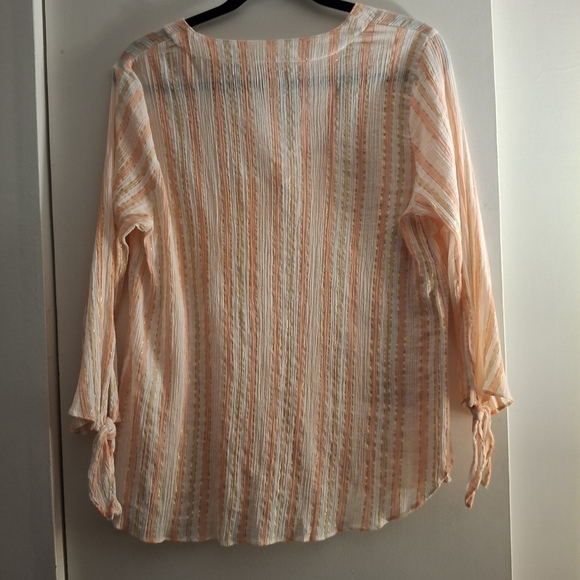 Michael Kors Women's Striped Sheer Pink, White, and Tan Blouse - Picture 3 of 6